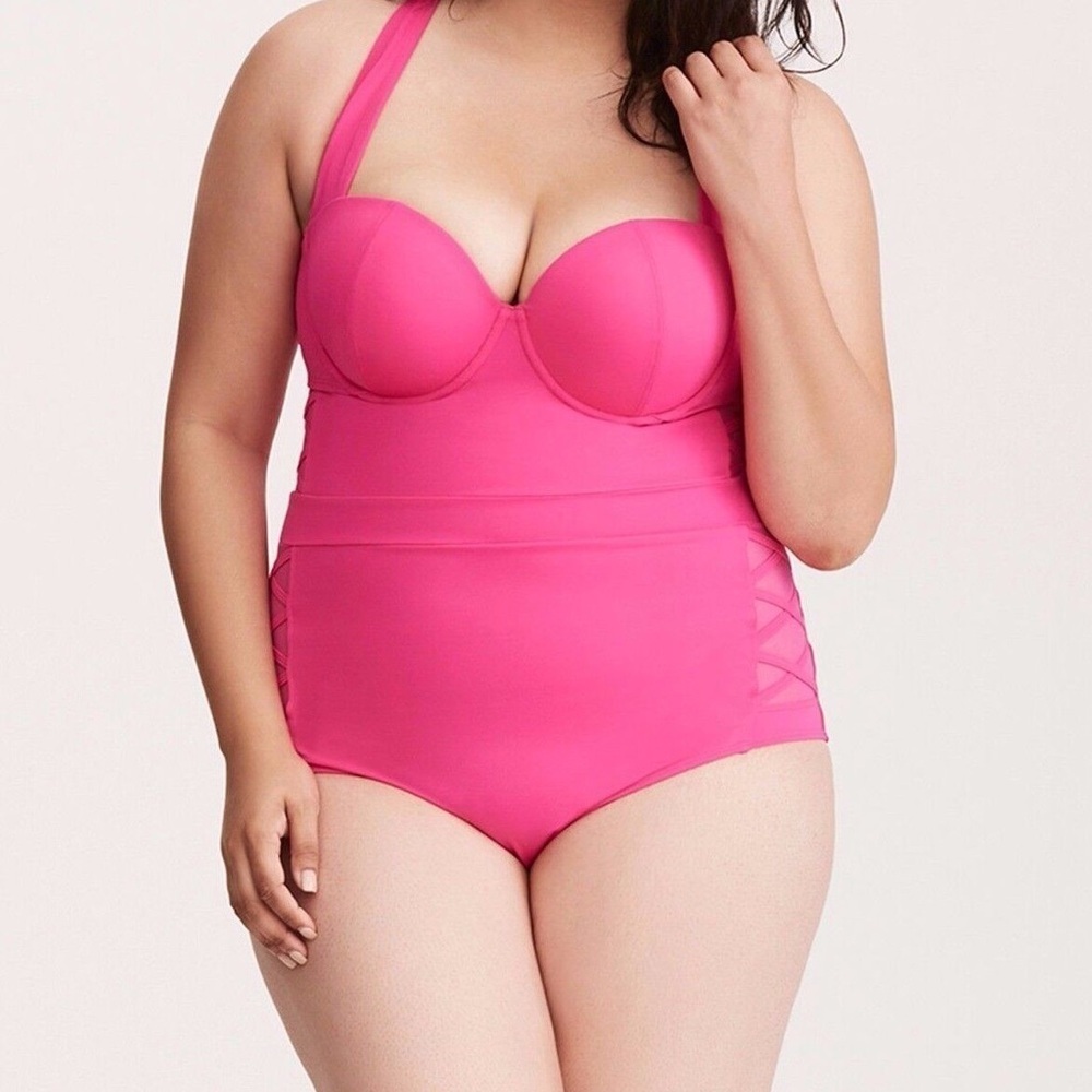 Torrid Hot Pink Lattice‎ Sides One Piece Swimsuit Size 3